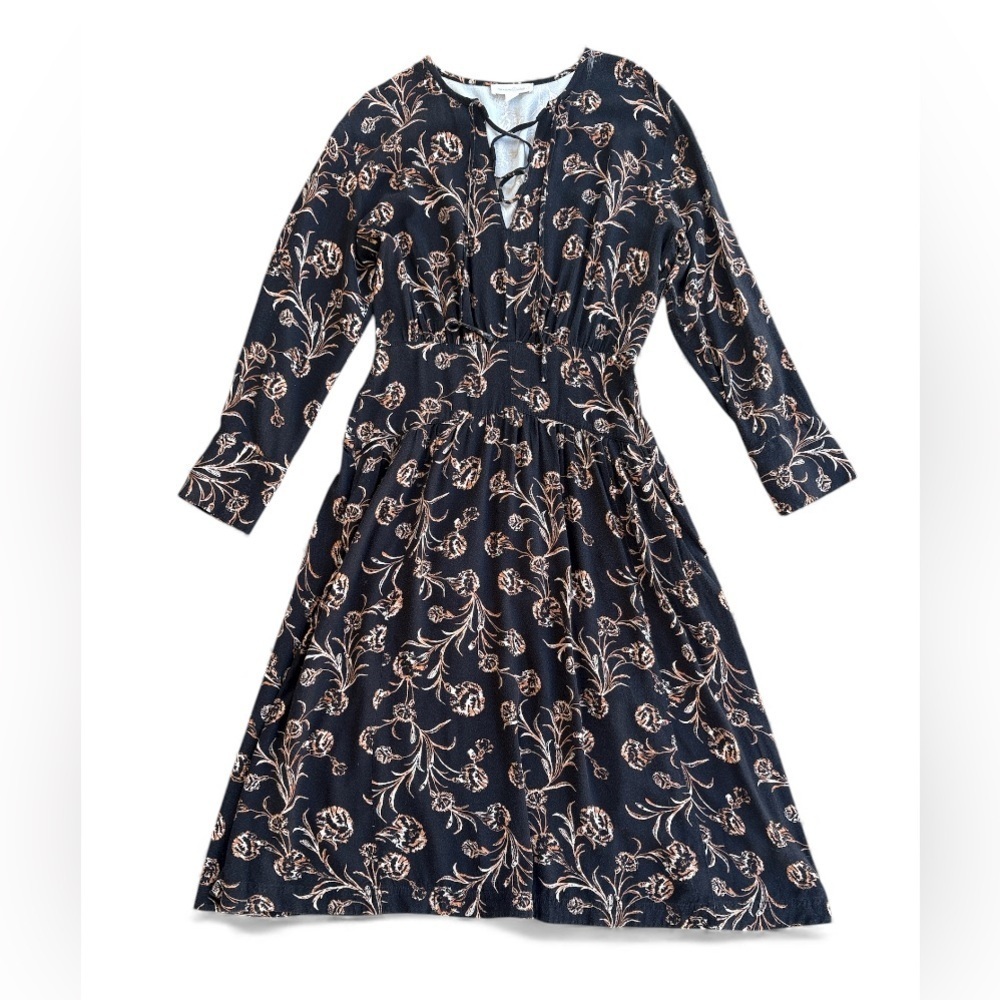 Treasure & Bond Black and Cream Floral Long Sleeve Dress